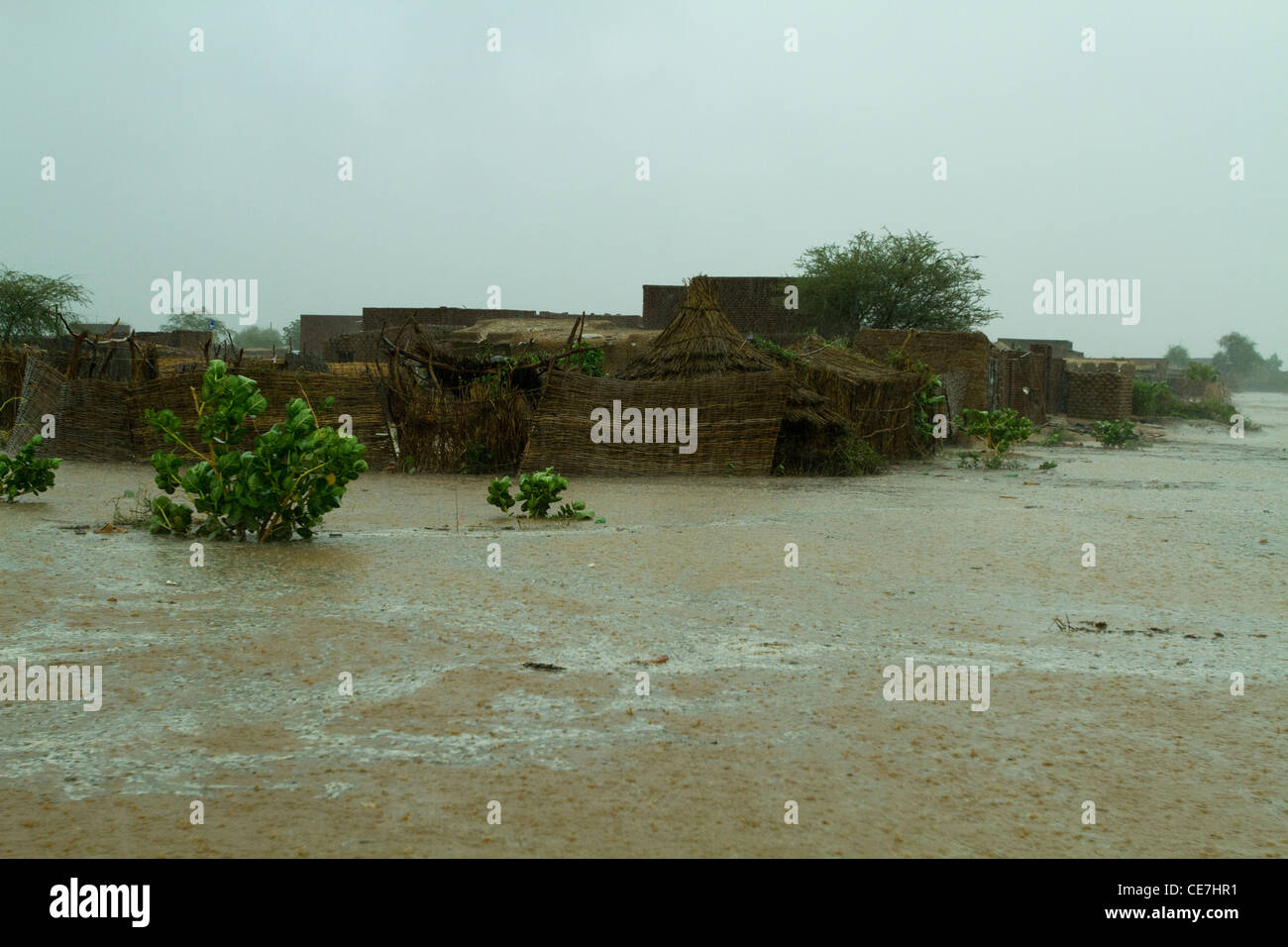 Regen und Überschwemmungen in Refugee Camps Darfur Sudan Stockfoto