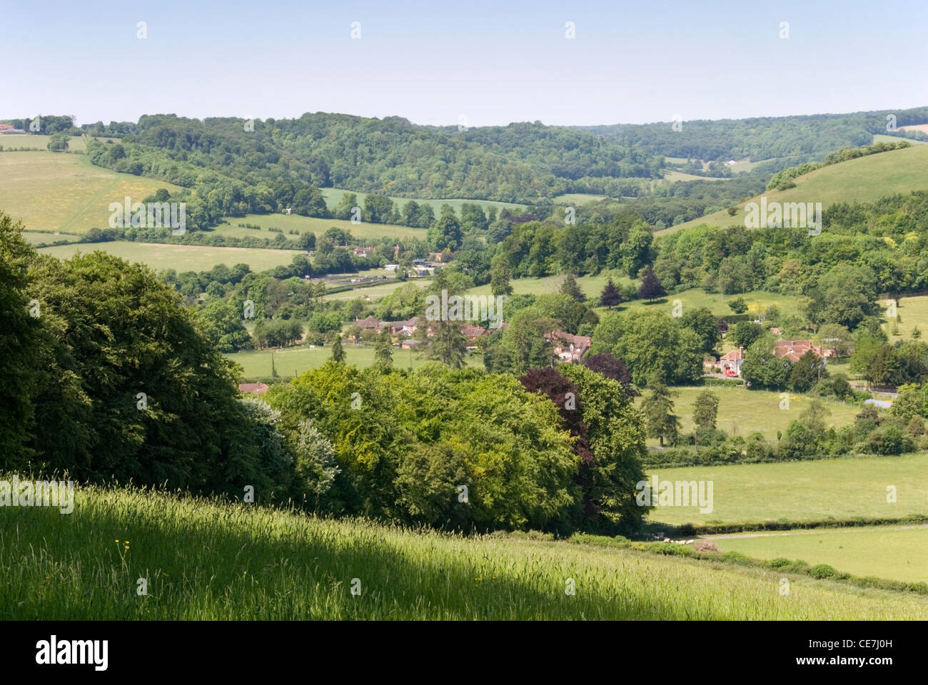 Chiltern Hills - Turville Valley - gesehen von der Chiltern Weg Langstrecken-Wanderweg Stockfoto