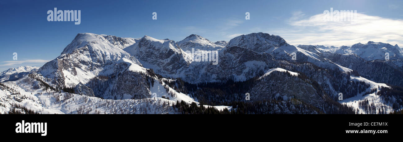 Dieses Bild von der Bergstation Jenner. Nähen Sie aus mehreren Bildern, Bayerische Alpen, Deutschland. Stockfoto