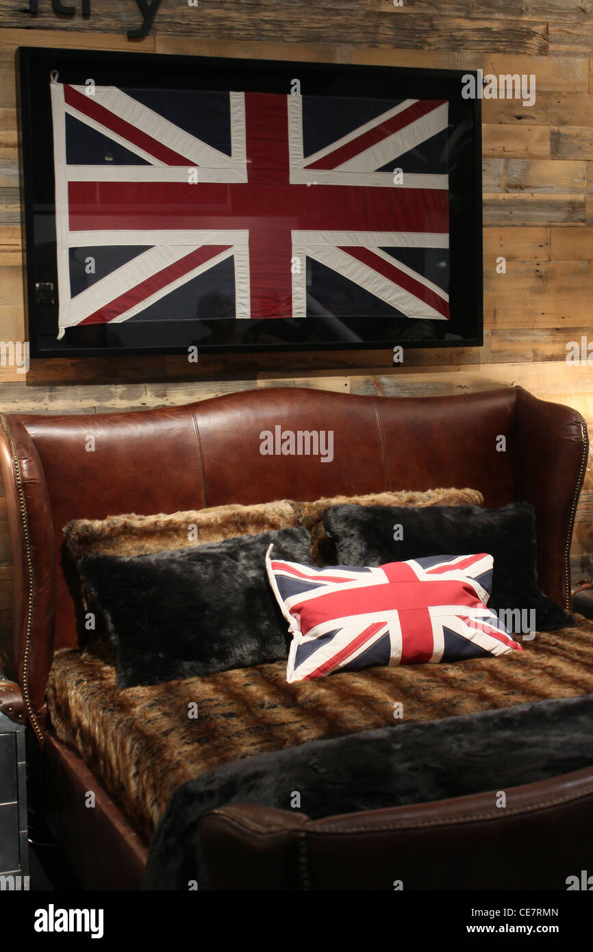 UK British flag Schlafzimmer Bett Stockfoto