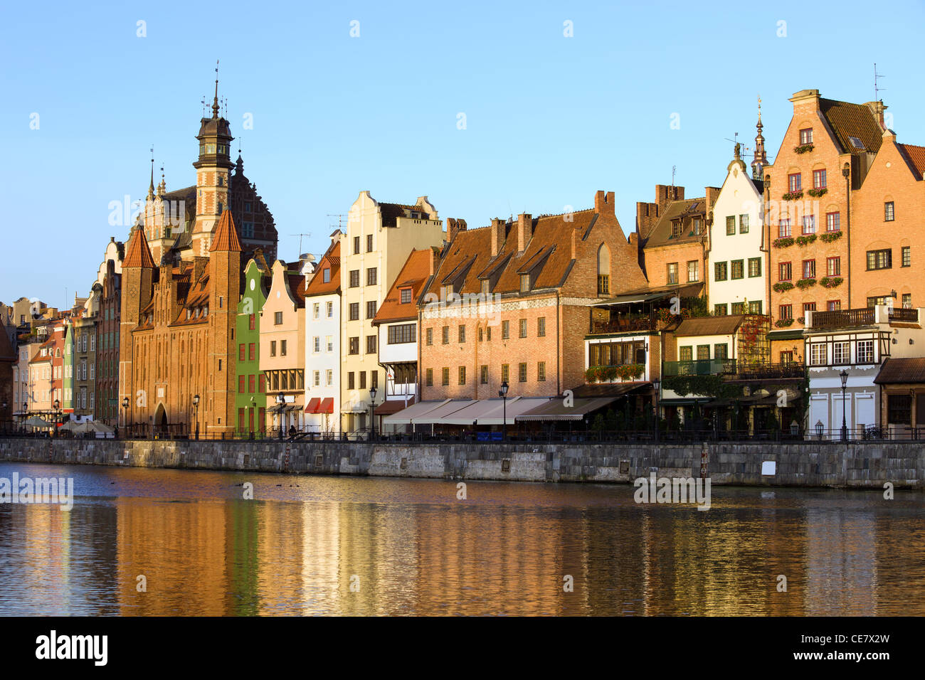 Am frühen Morgen in der Altstadt von der Mottlau in der Stadt Danzig, Polen Stockfoto