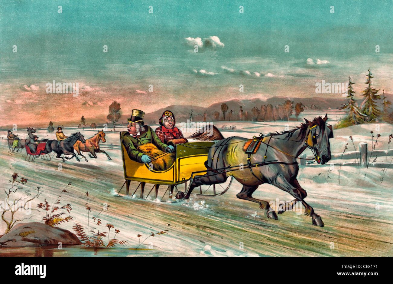 Aufwachen die alte Stute - ein Pferd gezogenen Schlitten, um 1880 Stockfoto
