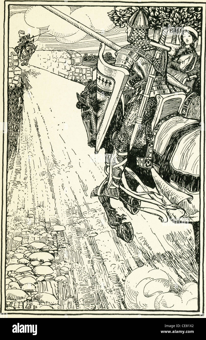 Gareth, mit der Maid Lynette an seiner Seite traf den schwarzen Ritter ...