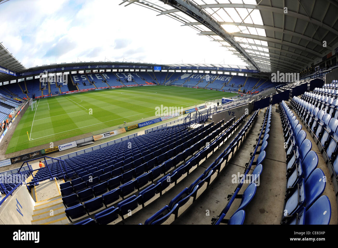 Innenansicht der King Power Stadium (formal bekannt als Walkers Stadium) Leicester. Haus von Leicester City Football Club Stockfoto