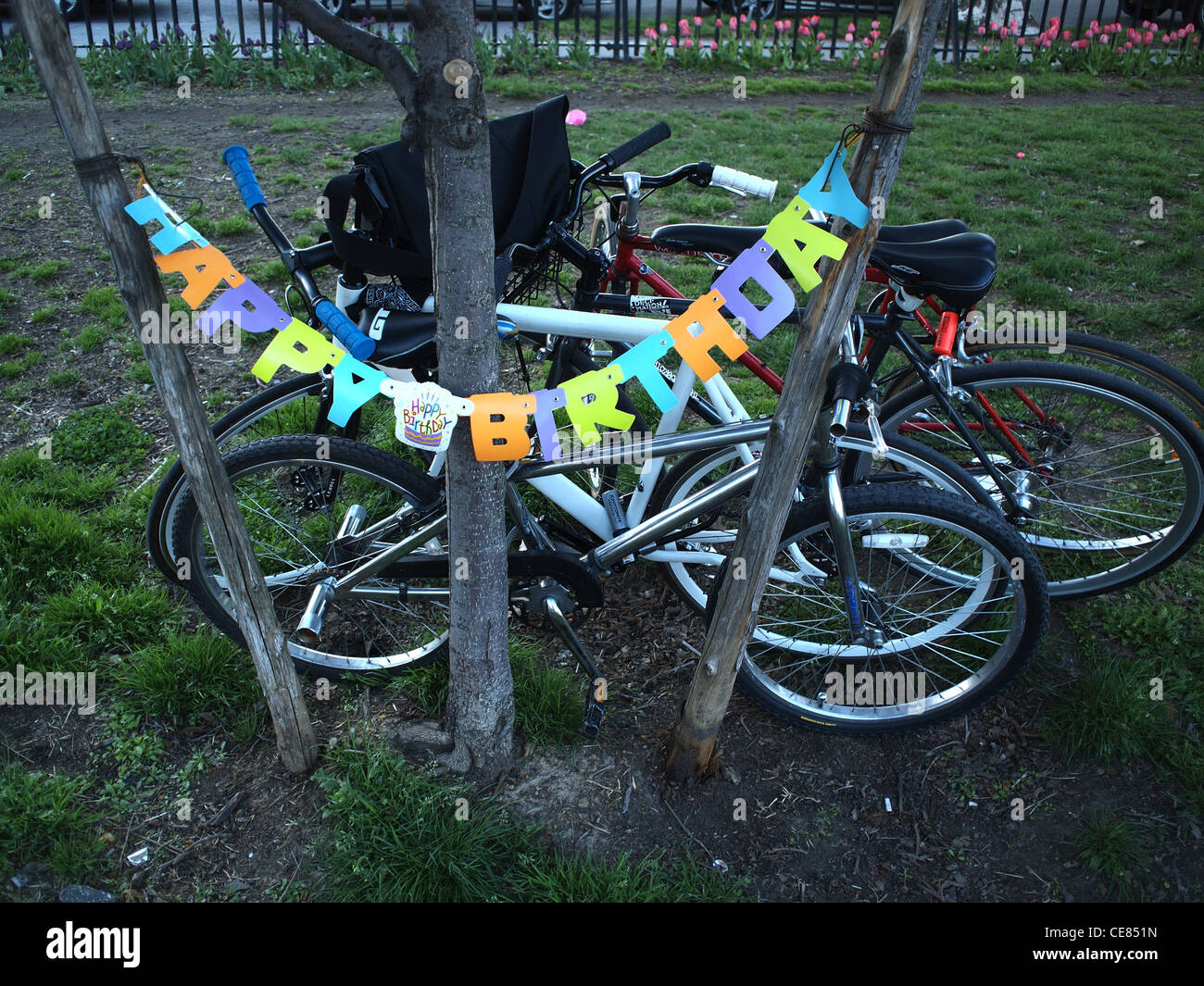 Banner für Geburtstag-Partei, McCarren Park, Brooklyn, New York Stockfoto