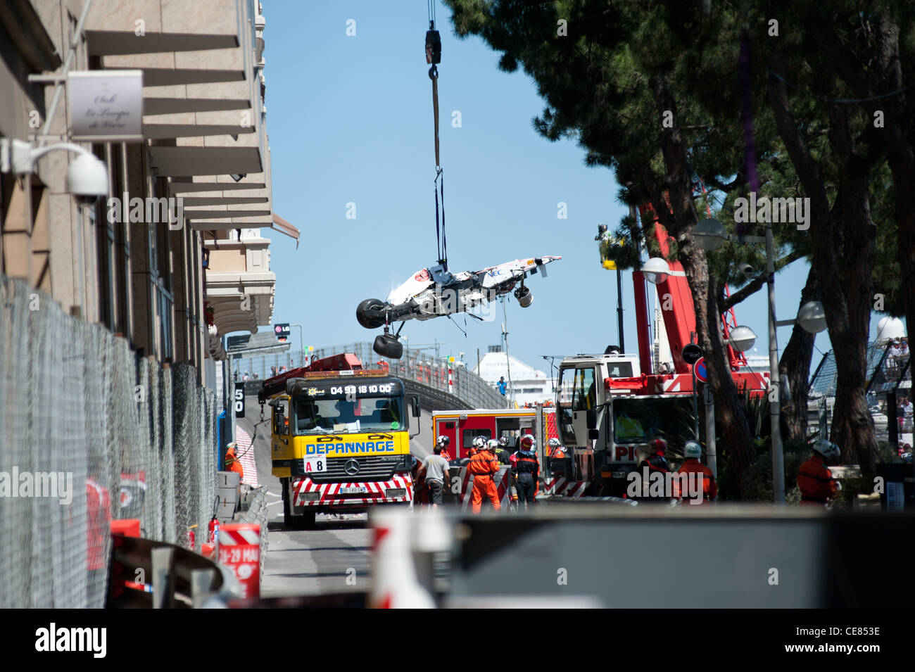 Sergio Perez-Crash nach Tunnel beim GP von Monaco 2011 Stockfoto