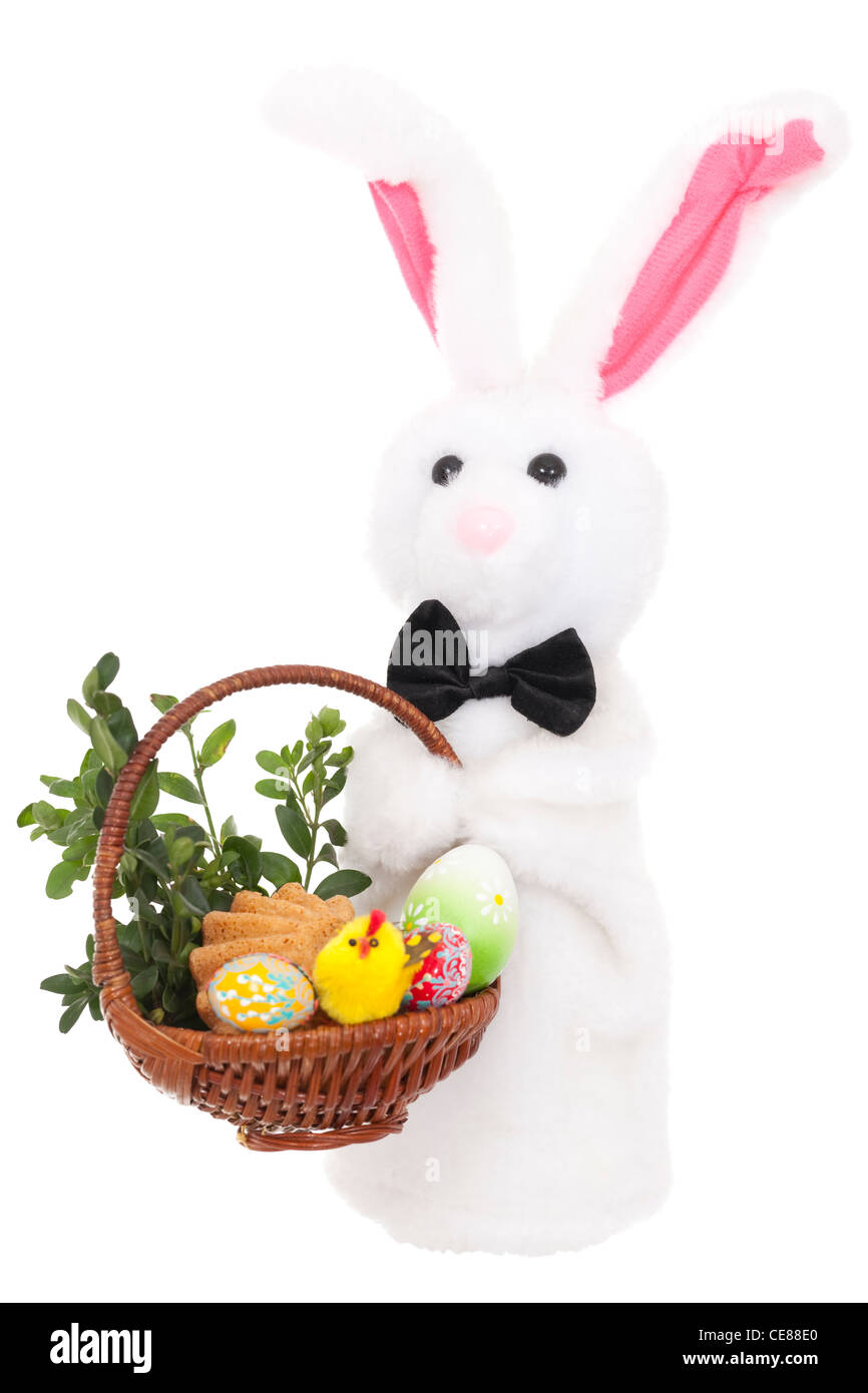 Hase Ostern mit Osterei auf weiß Stockfoto