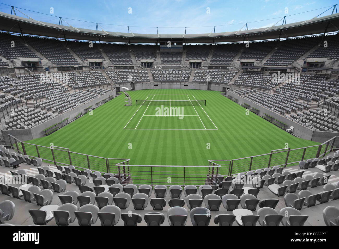 Allgemeine Ansicht von Rasentennisplatz Stockfoto