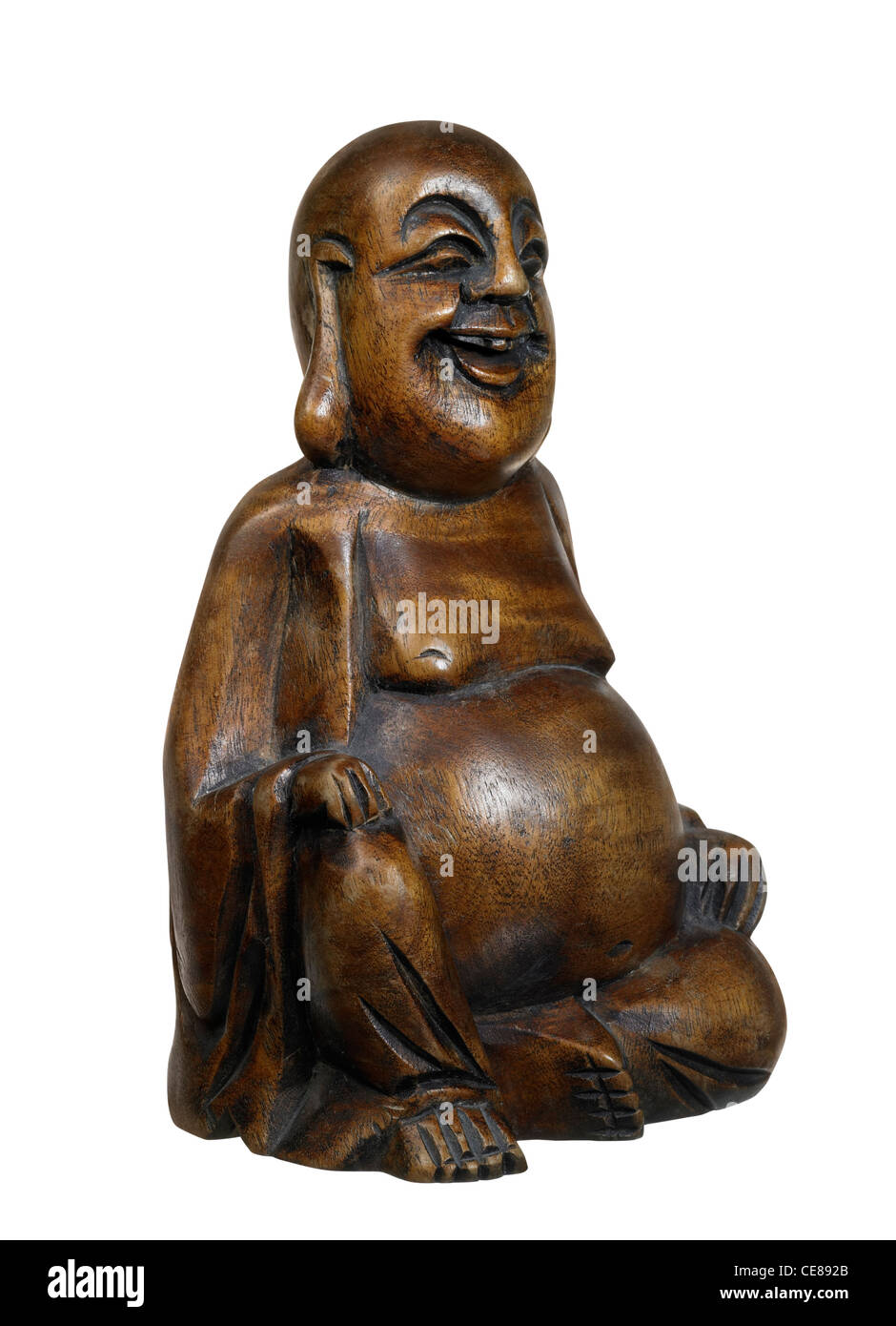 Studio-Fotografie von eine hölzerne Buddha Skulptur in weißem Rücken Stockfoto