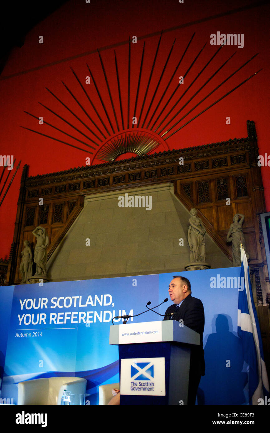 Alex Salmond beim schottischen Referendum Start Stockfoto