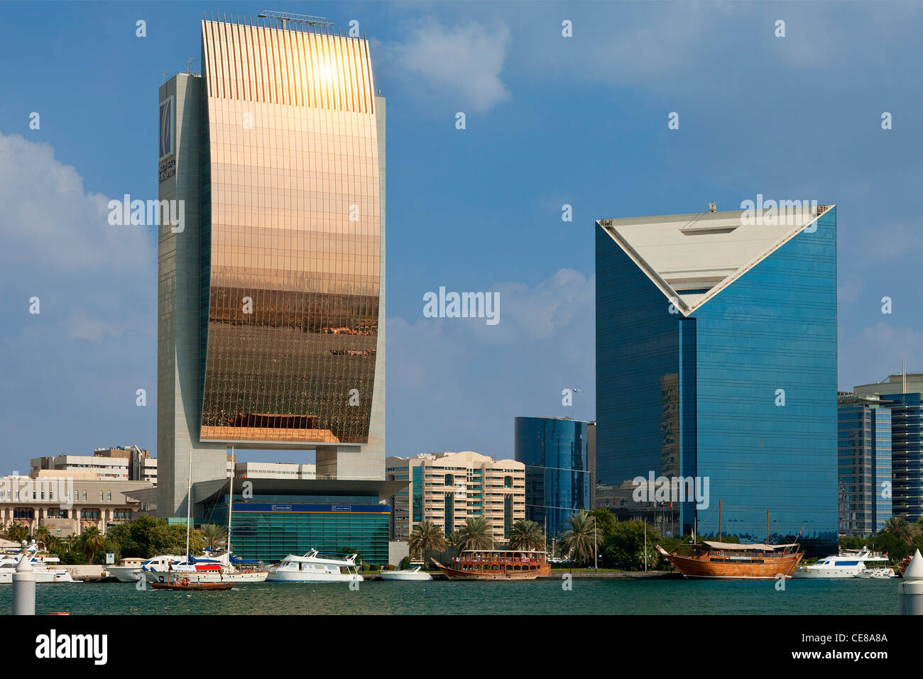 Dubai, Dubai Creek Tower und der National Bank of Dubai Stockfoto