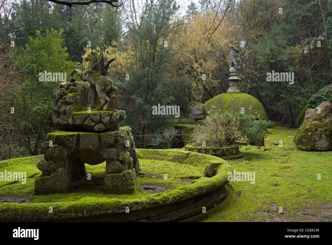 Pegasus und die Schildkröte, Parco dei Mostri monumentale Komplex, Bomarzo, Viterbo, Latium, Italien Stockfoto