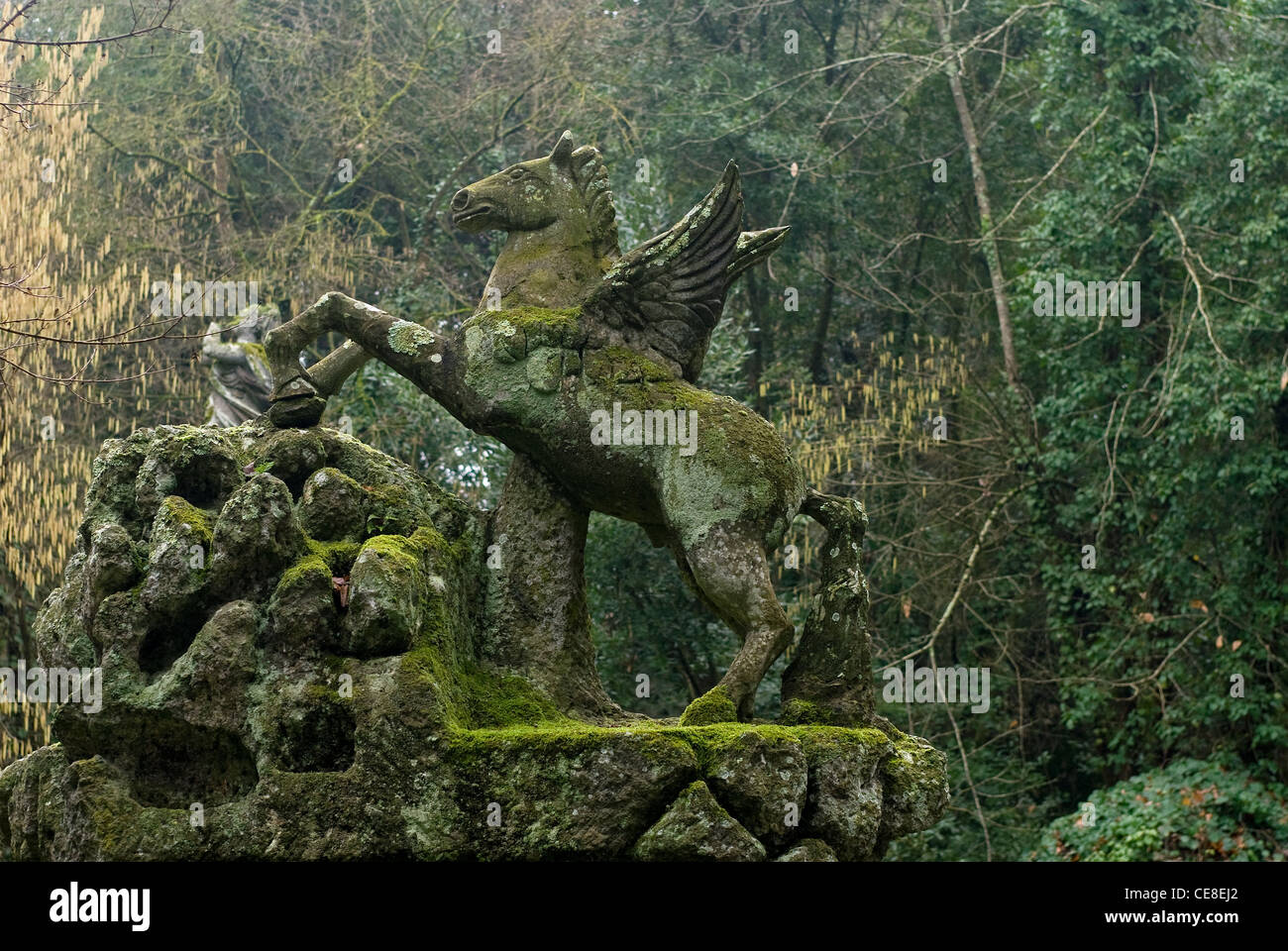 Der Pegasus, Parco dei Mostri monumentale Komplex, Bomarzo, Viterbo, Latium, Italien Stockfoto