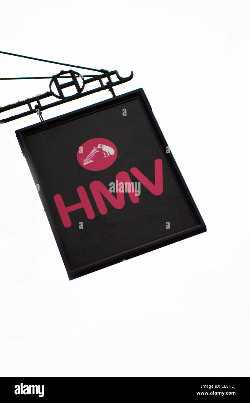 HMV Geschäft Zeichen Stockfoto