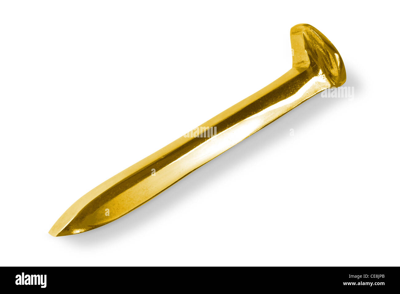 Goldene Eisenbahn Spike. Stockfoto