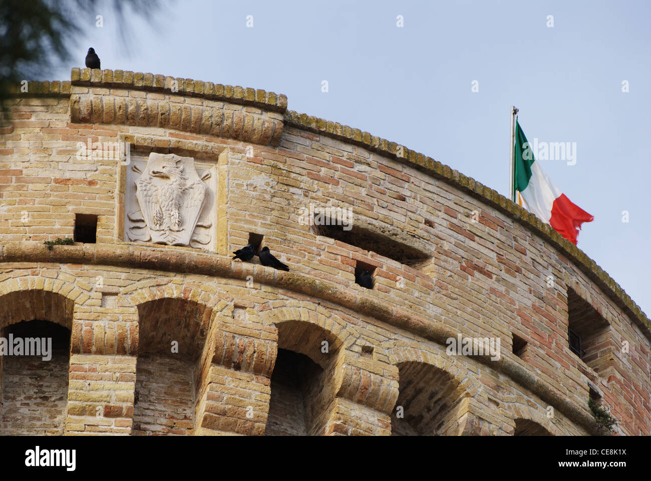 oben auf dem Turm, Acquaviva Picenas Festung Stockfoto