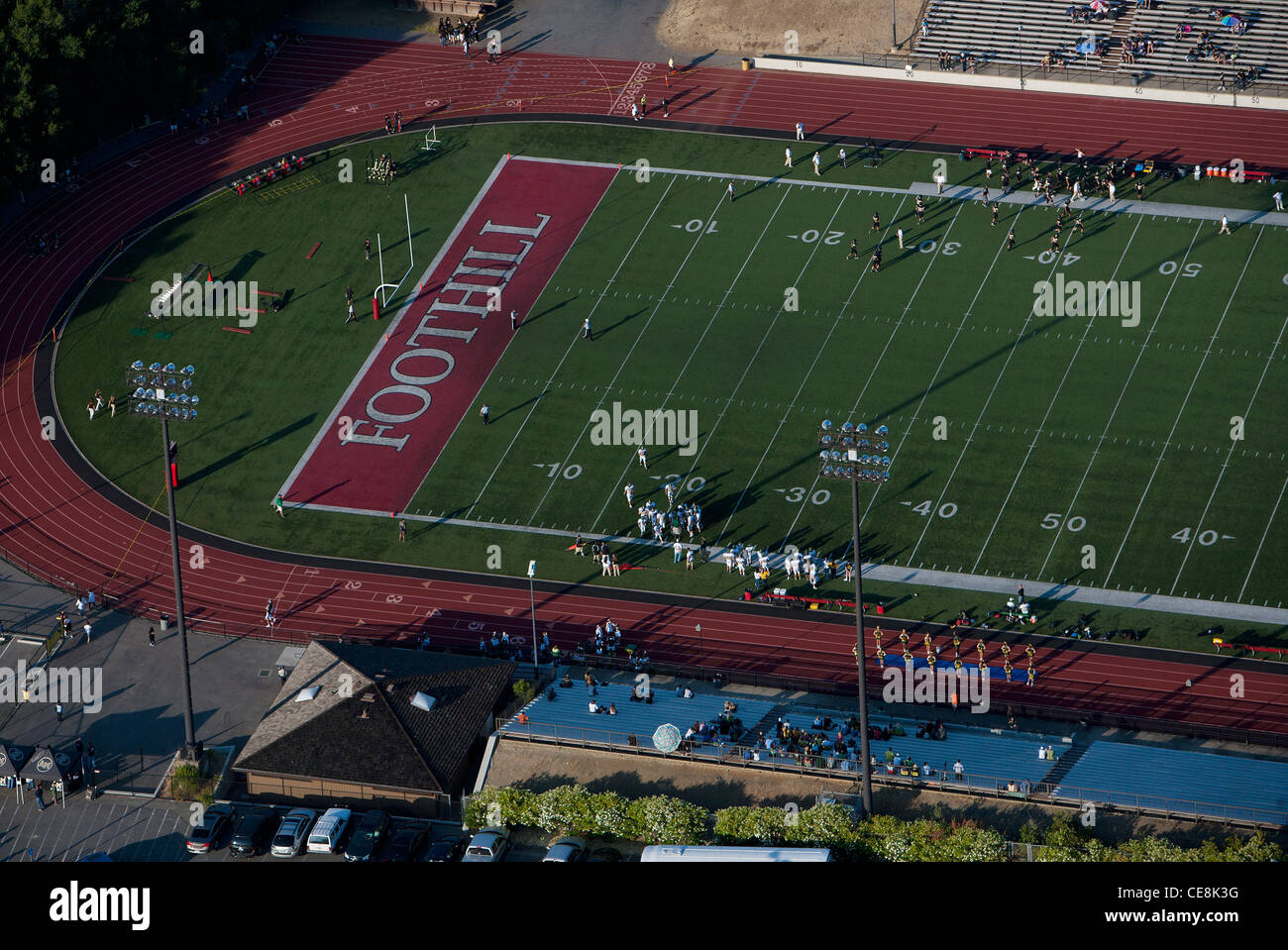 Luftaufnahme Fußballspiel Vorberg College Los Altos Hills, California Stockfoto