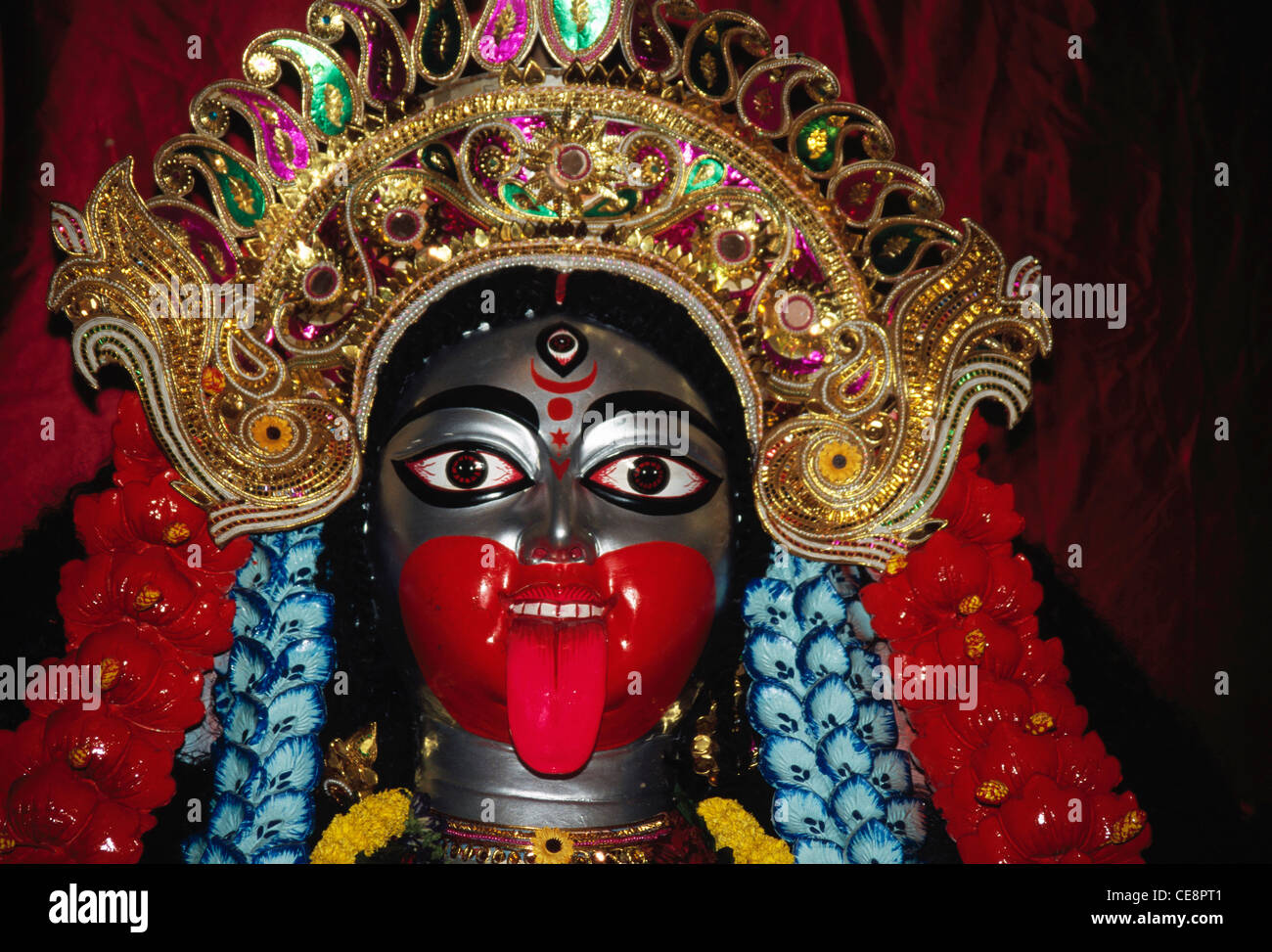 Idol der Göttin Kali in Durga Pooja Puja Indianerfest Assam Indien Stockfoto