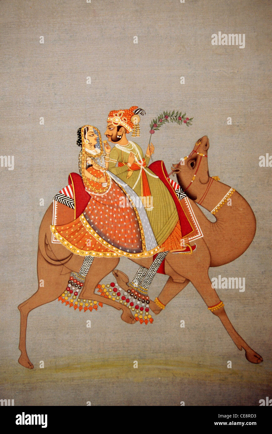 Miniaturmalerei Paar auf dem Kamel, dhala Maru, Rajasthan, Indien - 80605 - BDA Stockfoto