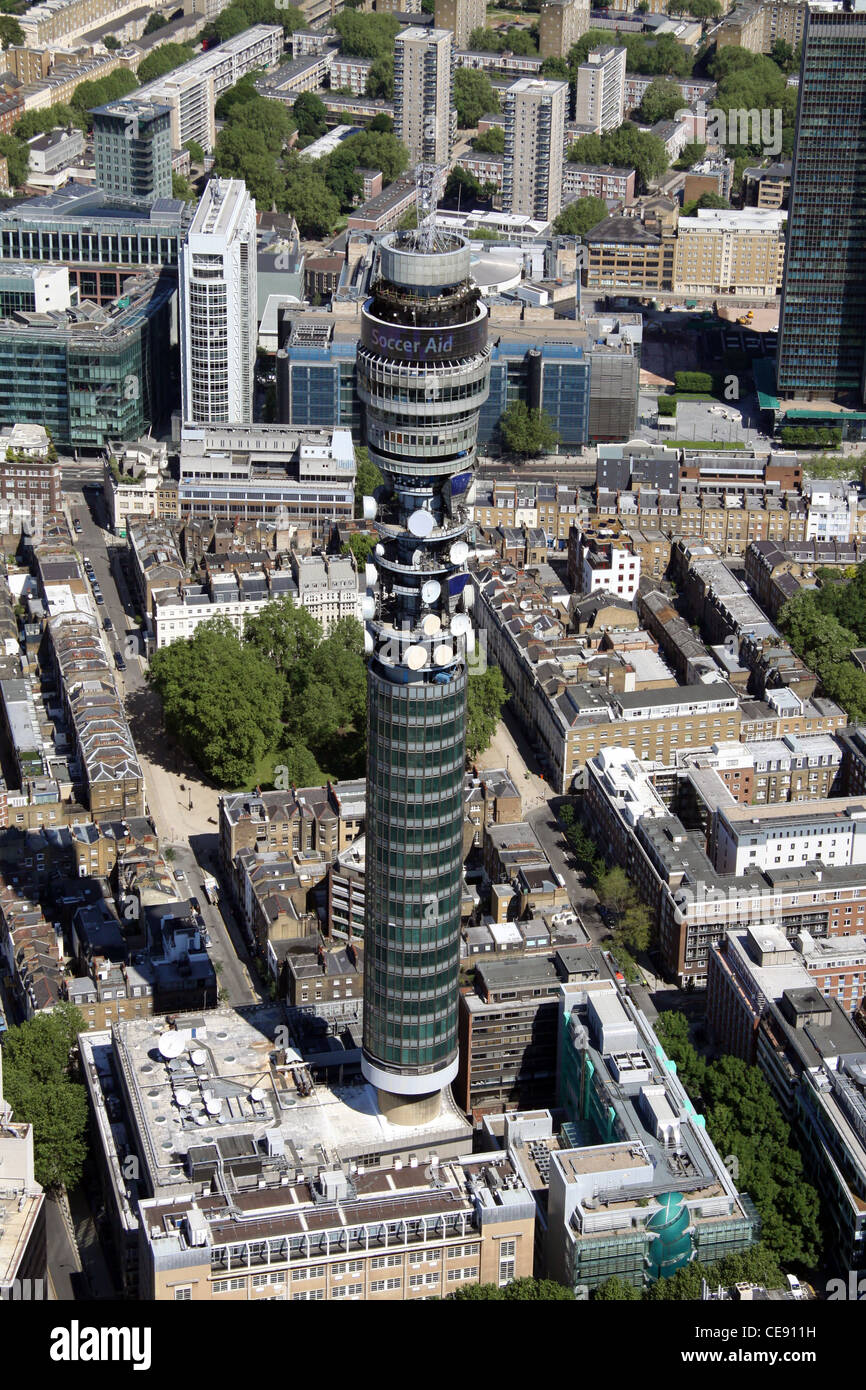 Luftaufnahme von BT Tower, ehemals Post Office Tower, Fitzrovia, London W1 Stockfoto