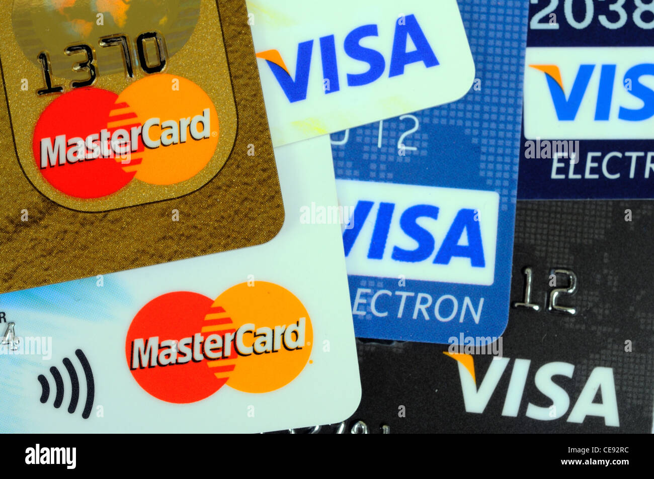 VISA und Mastercard Kredit- und Debit-Karten, England, UK, Westeuropa. Stockfoto