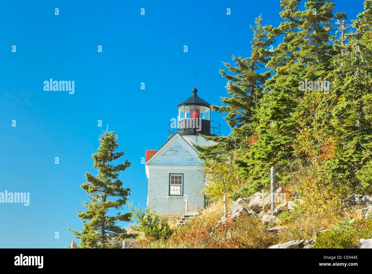 Bass Hafen Leuchtturm im Herbst Mount Desert Island, Maine. Stockfoto