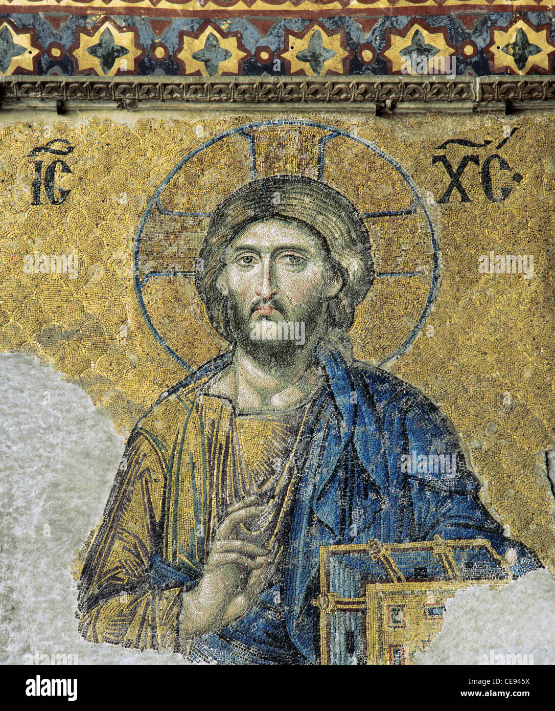 Die Deesis. Detail. Jesus Christ in der Majestät als ob Sie segnen. 13. Jahrhundert. Mosaik. Hagia Sophia. Istanbul. Turkei. Stockfoto