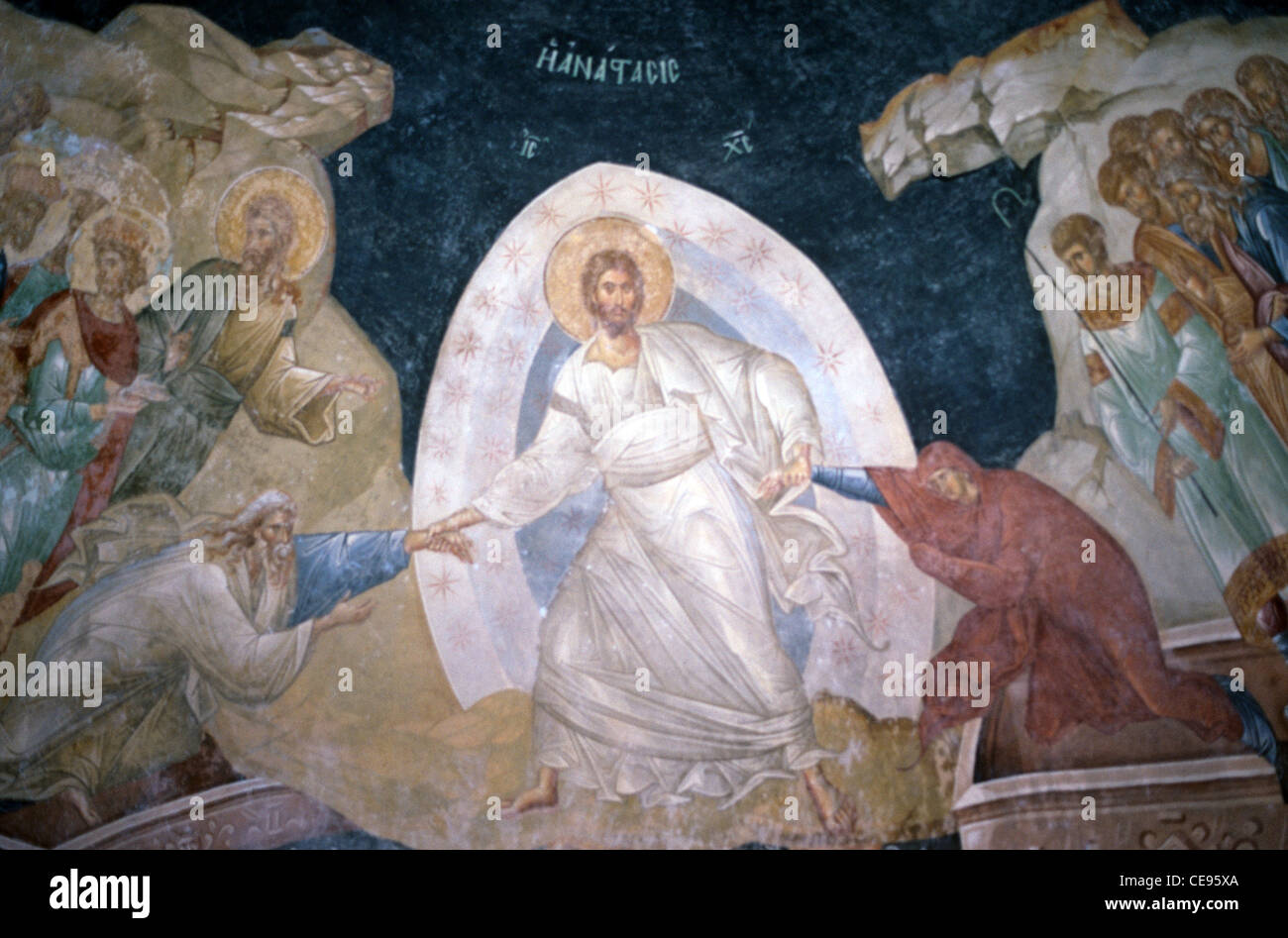 Auferstehung Christi, byzantinisches Fresko, Kirche des Heiligen Erlösers in Chora, Kariye Moschee oder Kariye Cami, Istanbul, Türkei Stockfoto