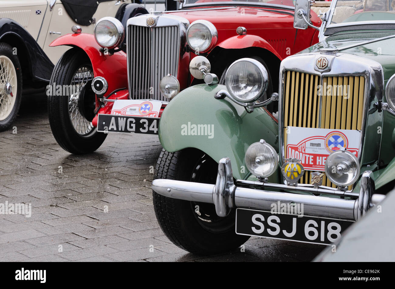 MG Oldtimer motor zu Beginn der Rallye Monte Carlo Erbe in Clydebank, Glasgow, Schottland Stockfoto