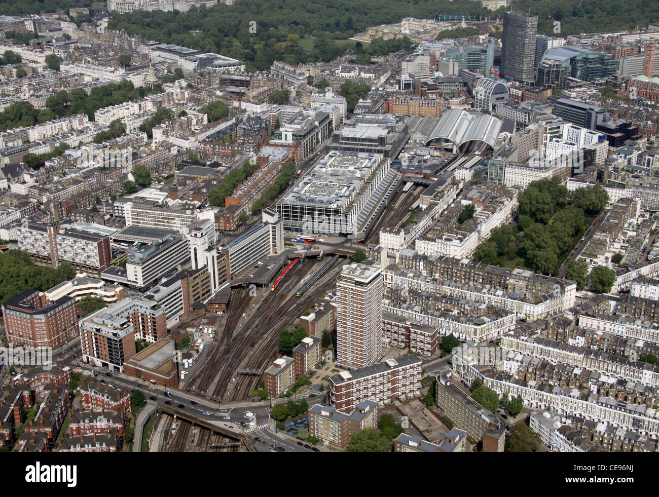 Luftaufnahme der Rückseite der Victoria Station, Belgravia, London SW1 Stockfoto