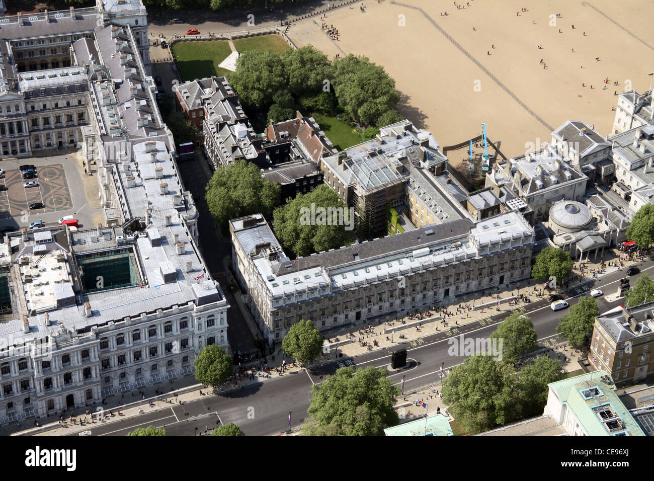 Luftaufnahme der Downing Street, Whitehall, London SW1 Stockfoto