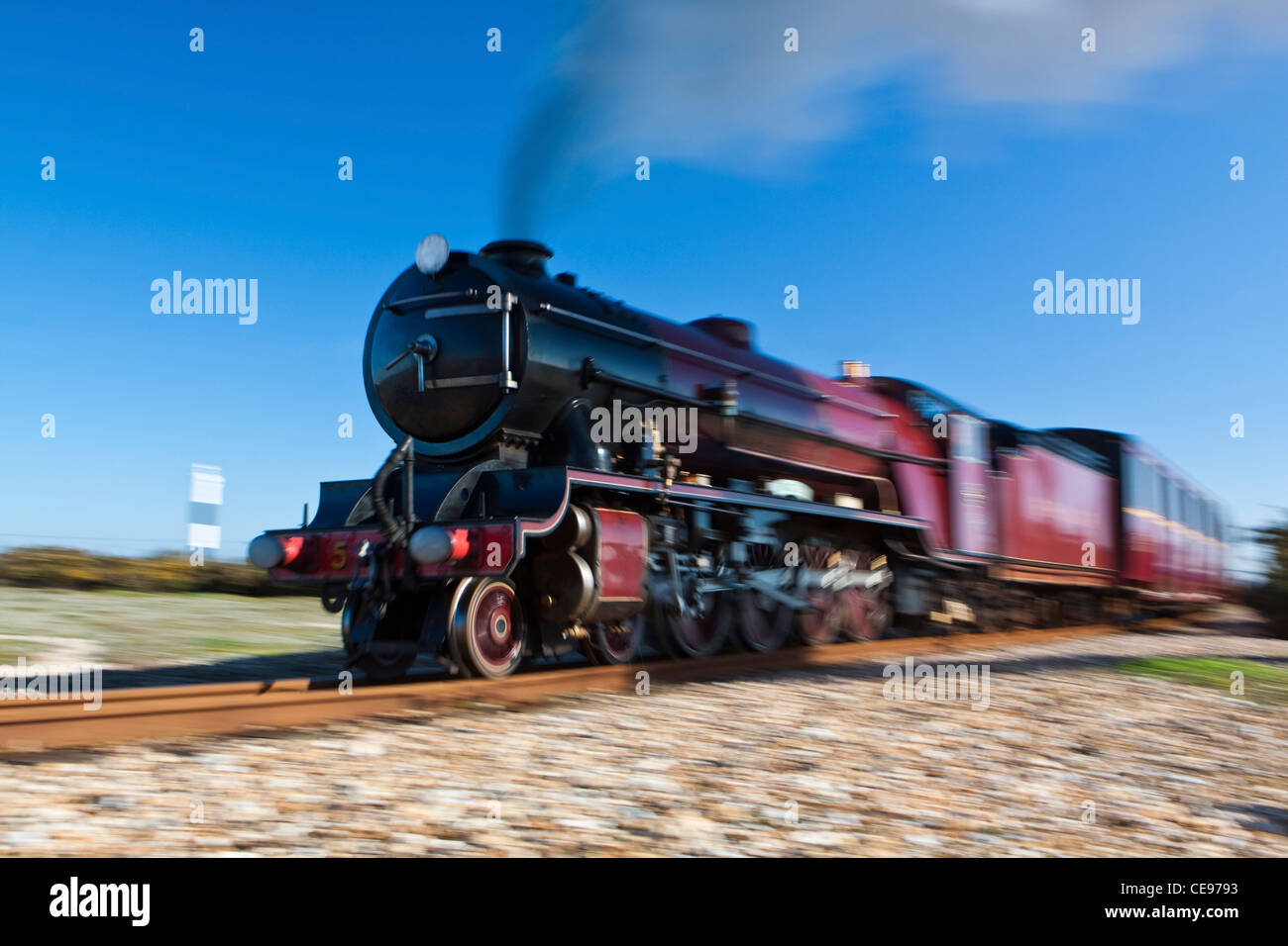 Herkules Romney Hythe & Dymchurch Linie bei Dungeness Stockfoto