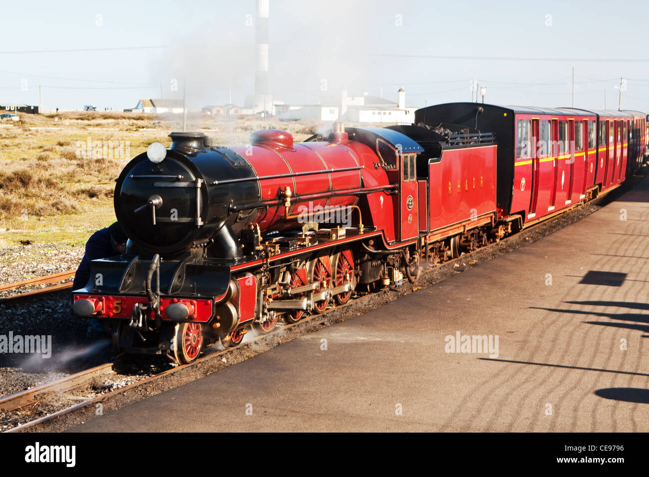 Hercules Motor auf Romney Hythe & Dymchurch Linie bei Dungeness Stockfoto