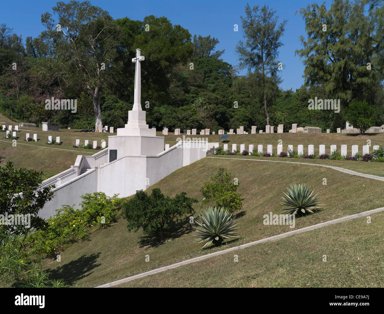 dh Stanley Military Cemetery STANLEY HONG KONG Grabsteine Gedenkkreuz japanische Besetzung japan war tot zweite Weltkriege Stockfoto