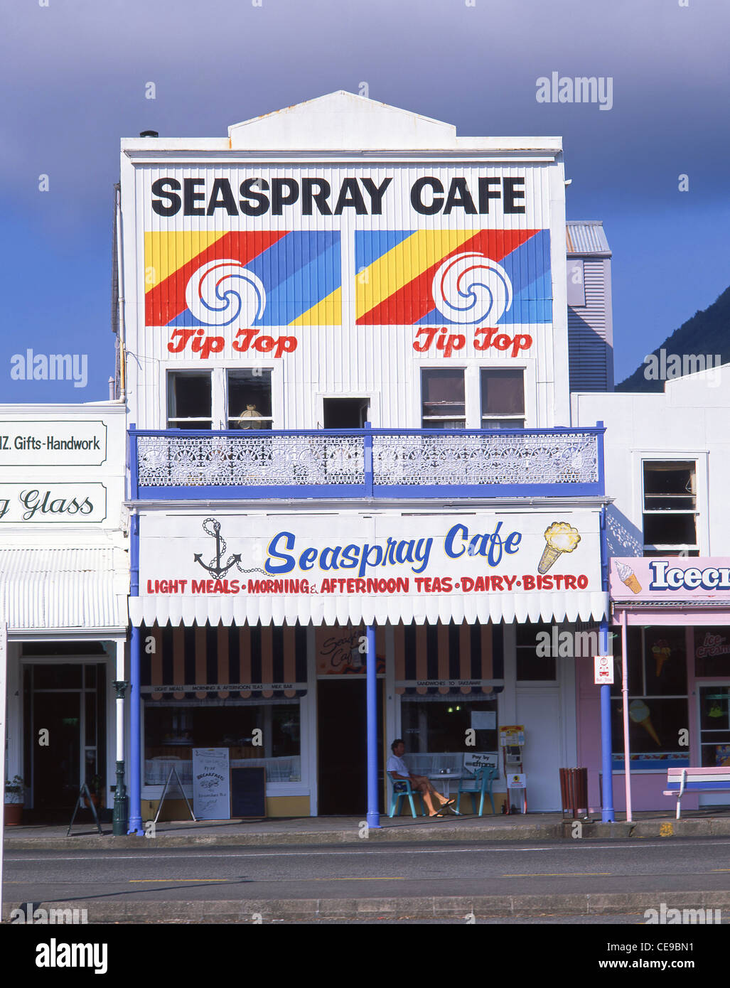 Seaspray Cafe, London Quay, Picton, Queen Charlotte Sound, Marlborough Sounds, Marlborough Region, Südinsel, Neuseeland Stockfoto