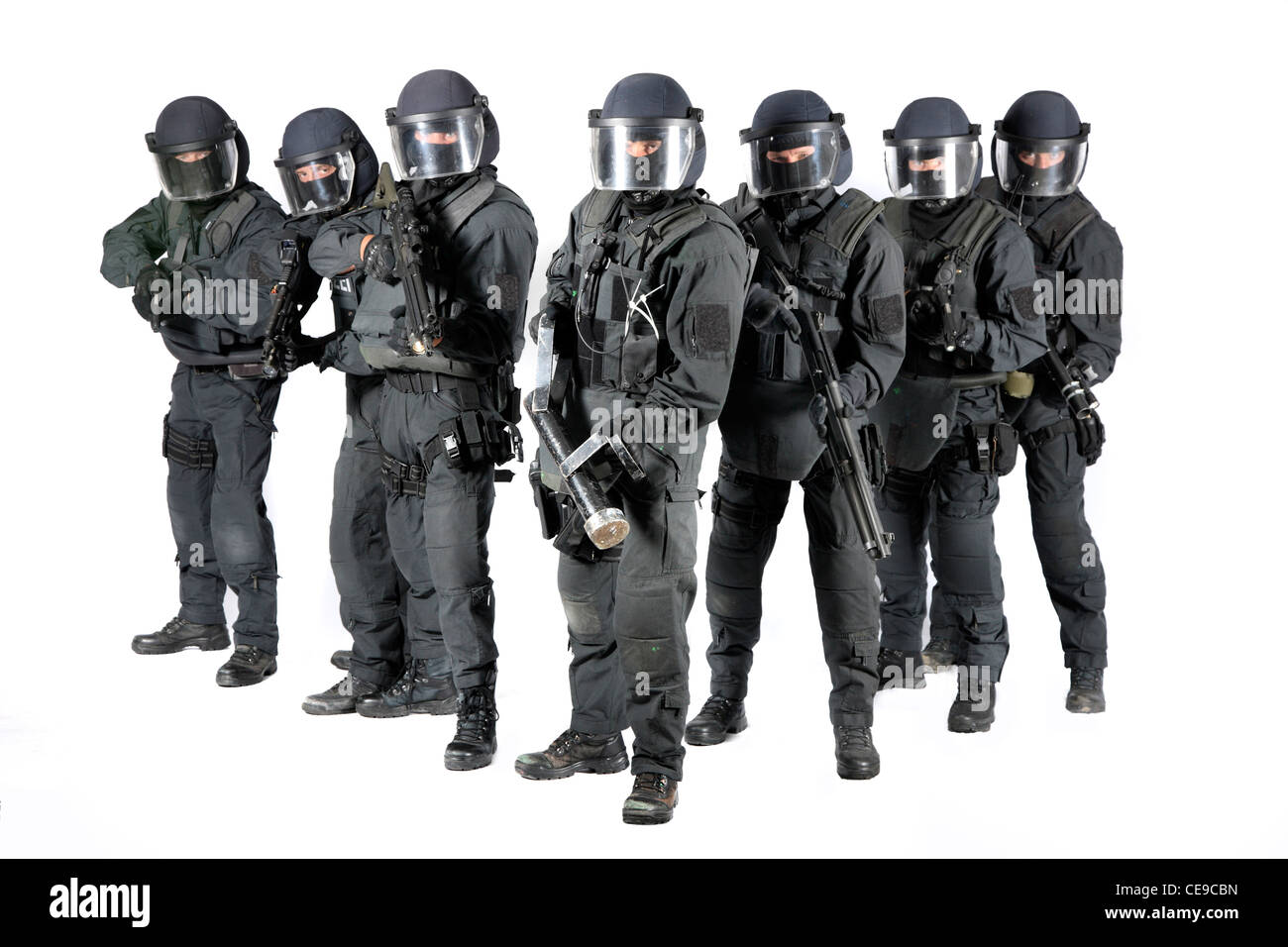 Polizei, SWAT-Team. Polizeiliche Spezialeinheit, Bekämpfung schwerer Kriminalität, Terrorismus, organisierte Kriminalität Geiselnehmer. Stockfoto