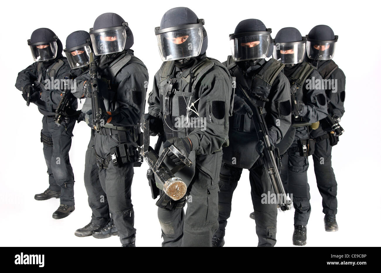 Polizei, SWAT-Team. Polizeiliche Spezialeinheit, Bekämpfung schwerer Kriminalität, Terrorismus, organisierte Kriminalität Geiselnehmer. Stockfoto