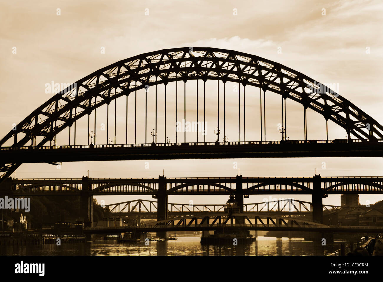 Straße und Schiene Brücken über den Fluss Tyne in Newcastle Upon Tyne, England, UK Stockfoto