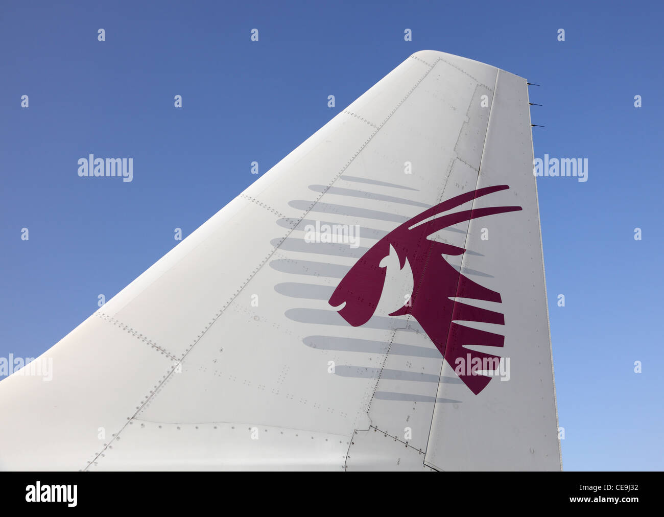 Seitenruder von Qatar Airways Flugzeug, Doha Stockfoto