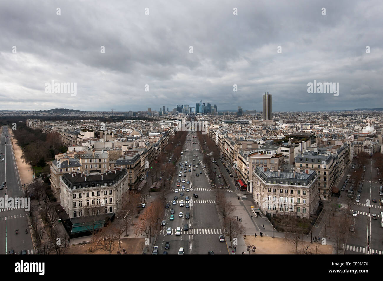 das Panorama von Paris vom Arc de Triomphe Stockfoto