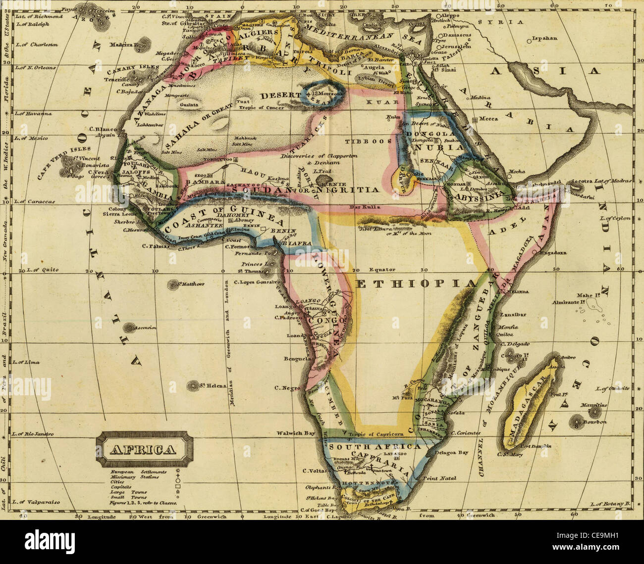 Antike Landkarte von Africa.From Atlas von John Thomson, 1817. Stockfoto