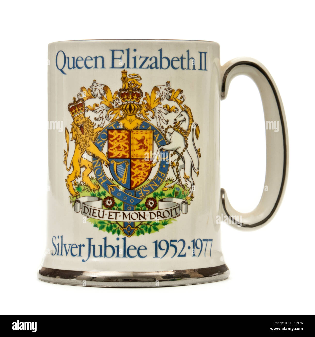 Königin Elizabeth II Silver Jubilee (1952-1977) Gedenk Keramik Krug Holz & Söhne Stockfoto