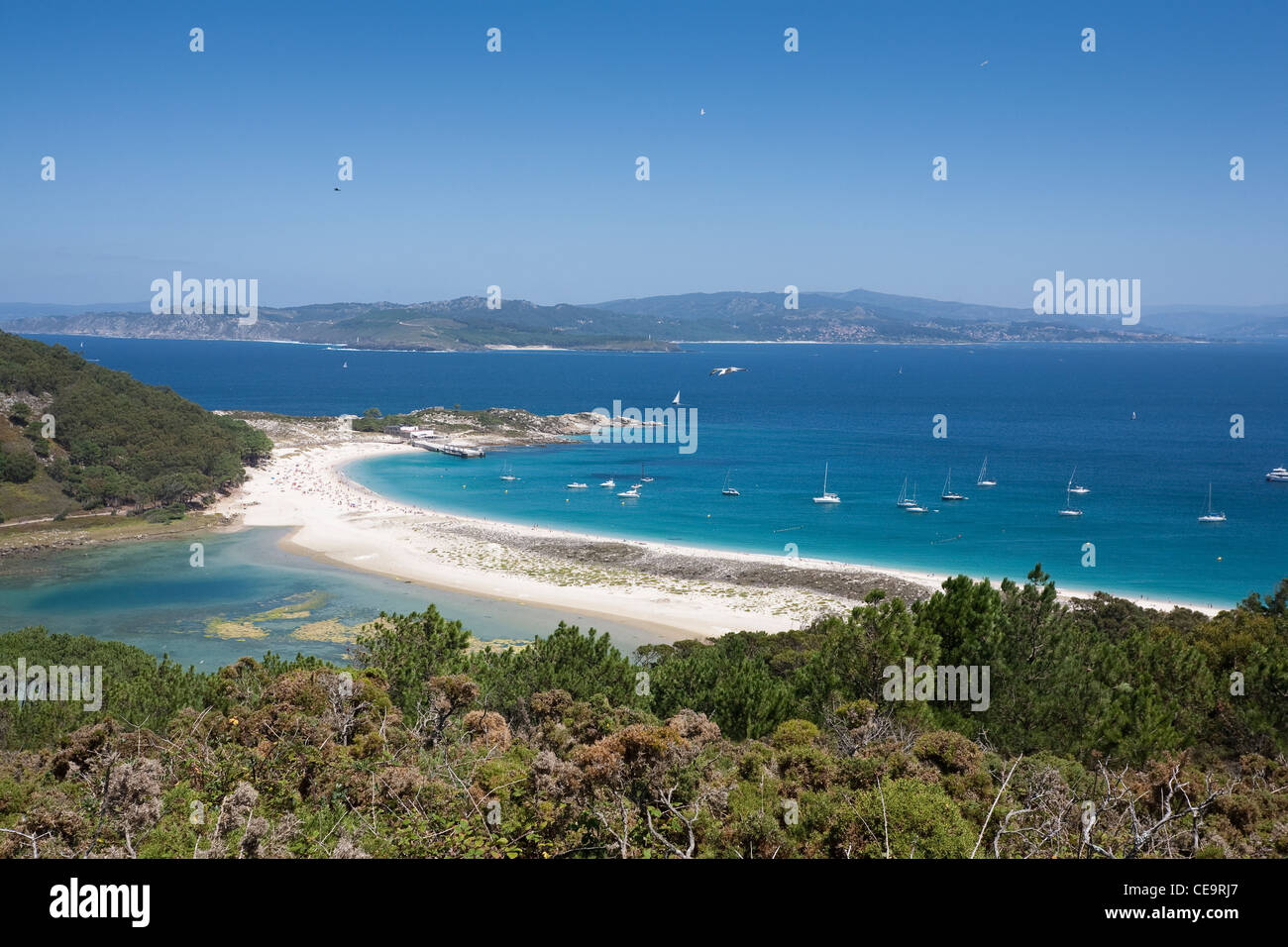 Praia de Rodas von Illa Faro - Inseln im Atlantischen Ozean von Galizien Nationalpark, Provinz Pontevedra, Galicien, Spanien Stockfoto
