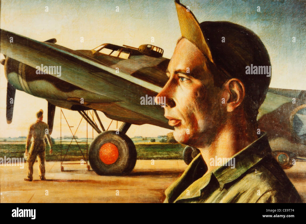 Crew-Chief - England 1942 während WWII Bomber Gemälde Porträt Stockfoto