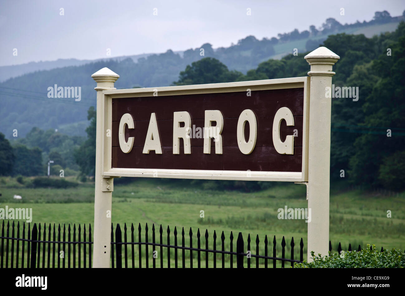 Carrog Station anmelden Llangollen Railway, North Wales Stockfotografie
