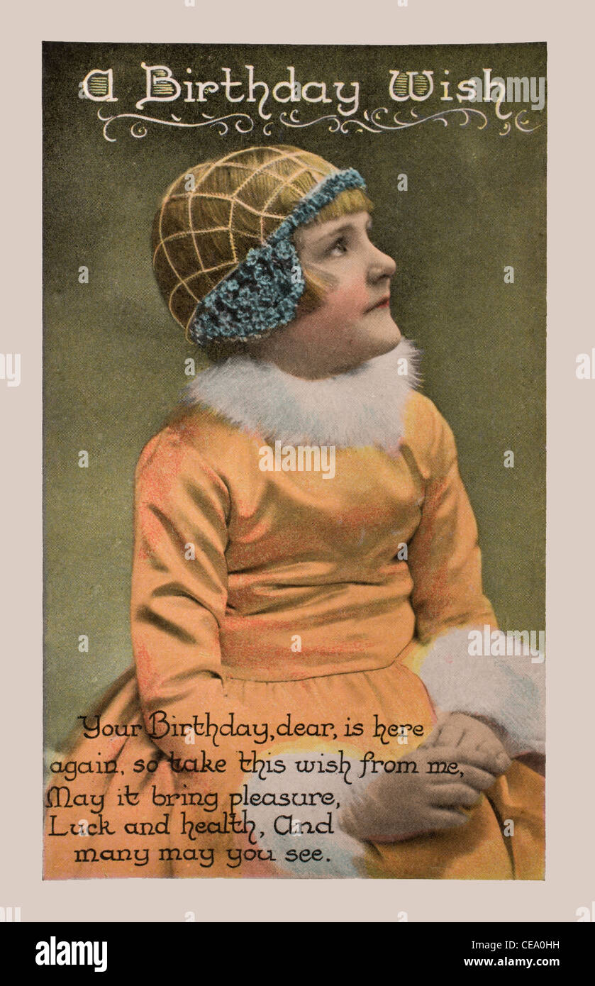 20er Jahre Geburtstagskarte in Form einer Postkarte. Handgemalte Bild