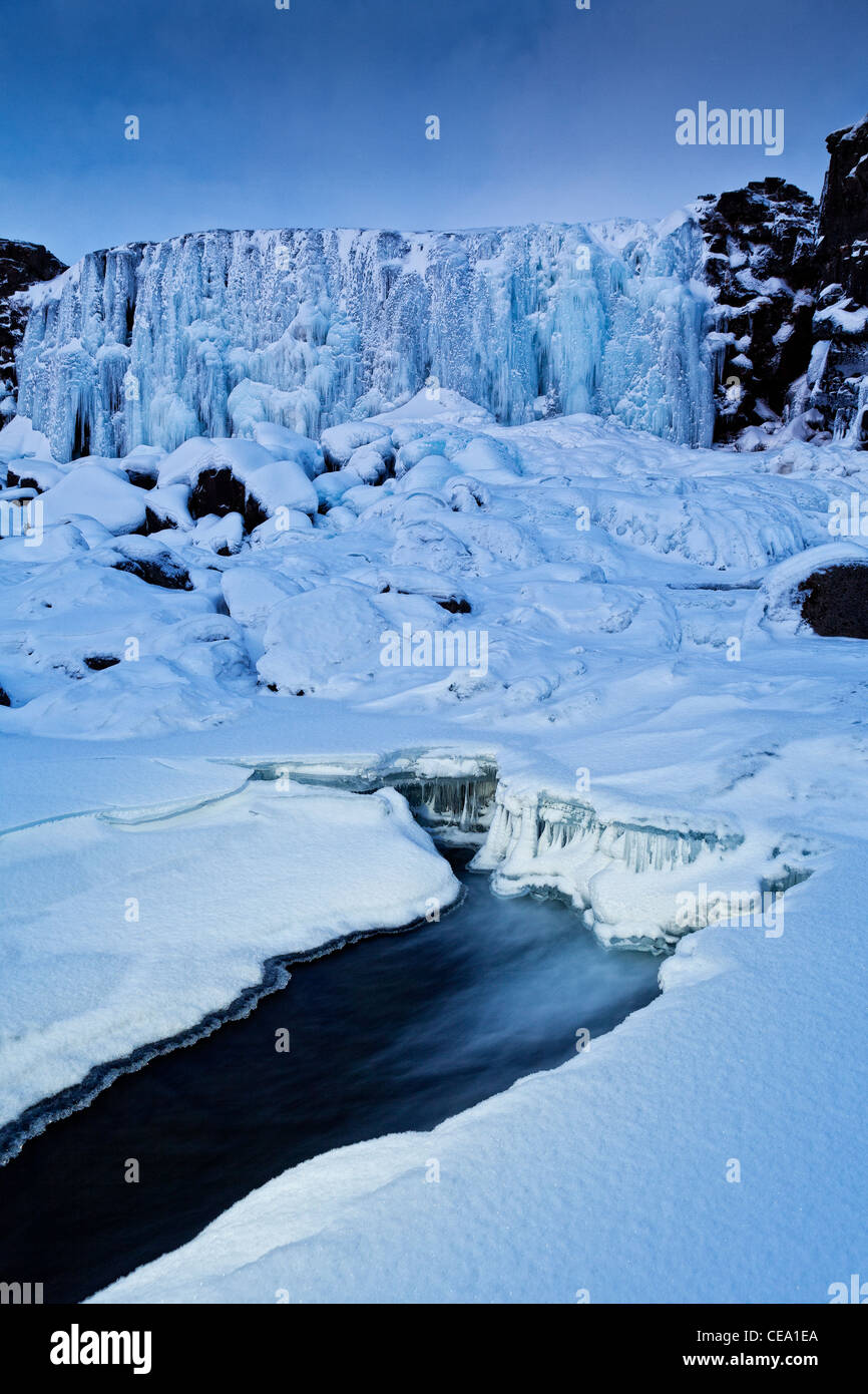 Oxararfoss Wasserfälle, Almannagja, Nationalpark Thingvellir, Island Stockfoto