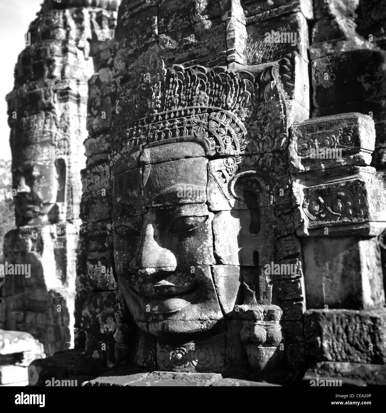 Der Bayon, Angkot Thom. Angkor, Siem Reap, Kambodscha. UNESCO-Weltkulturerbe. Stockfoto