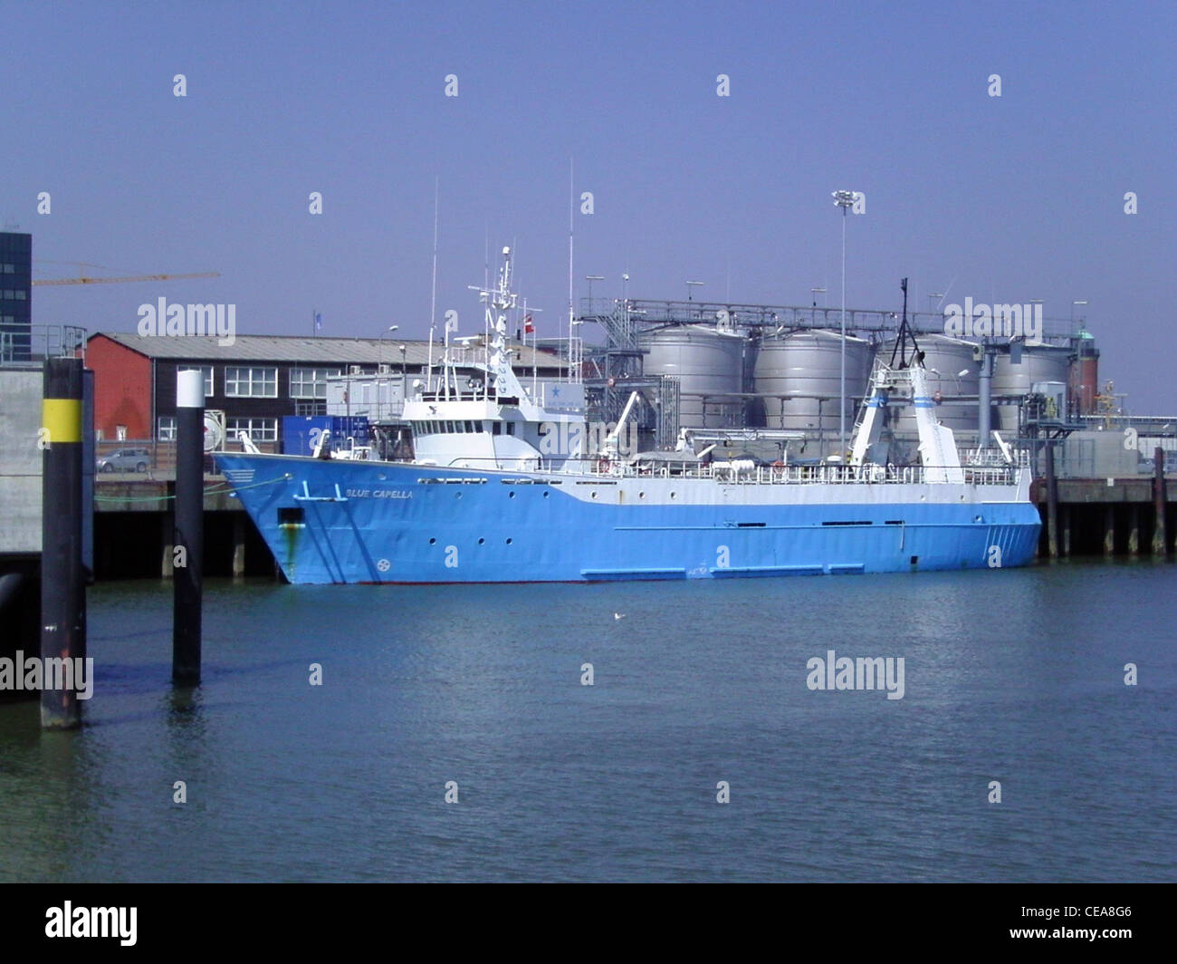 Die Blue Capella, ein ehemaliger Trawler, jetzt verwendet als ein Offshore-Unterstützung-Behälter. Stockfoto