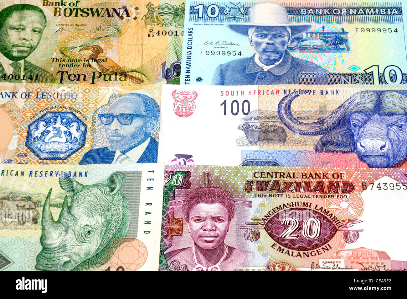 Südlichen afrikanischen Banknoten. Stockfoto